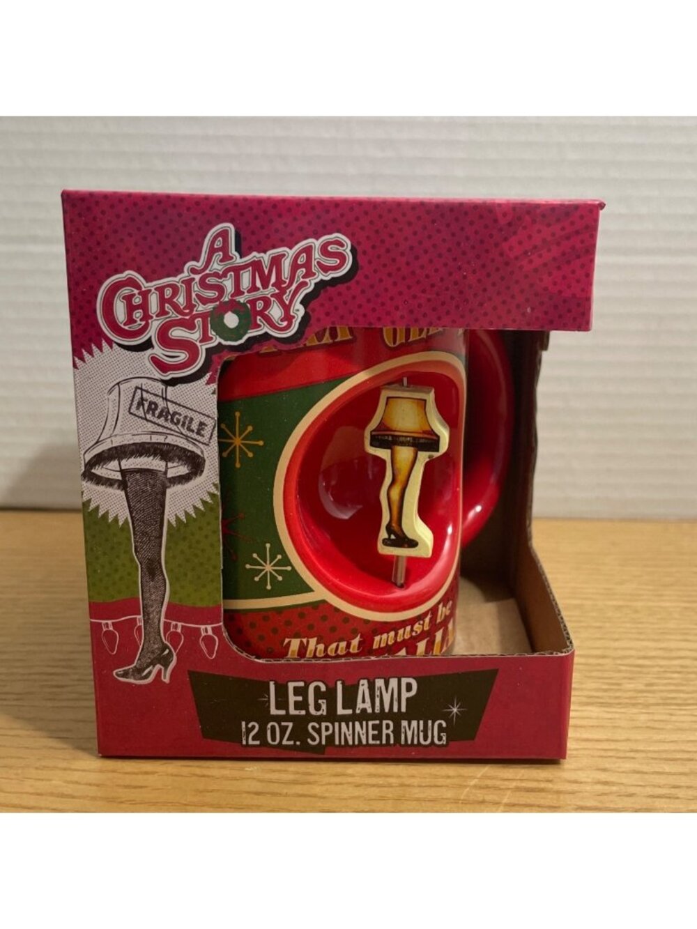 A Christmas Story Leg Lamp Spinner Coffee Mug 12 oz Cup Brand New in Box Gift!